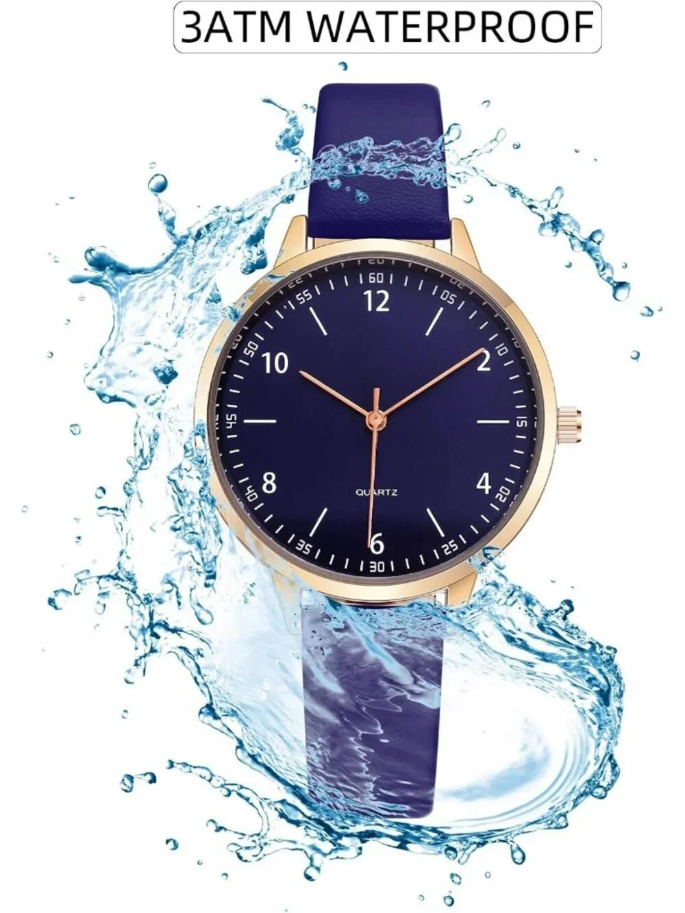 Women's Blue Analog Case Quartz Fashion Leather Mesh Strap Round Wrist Watch